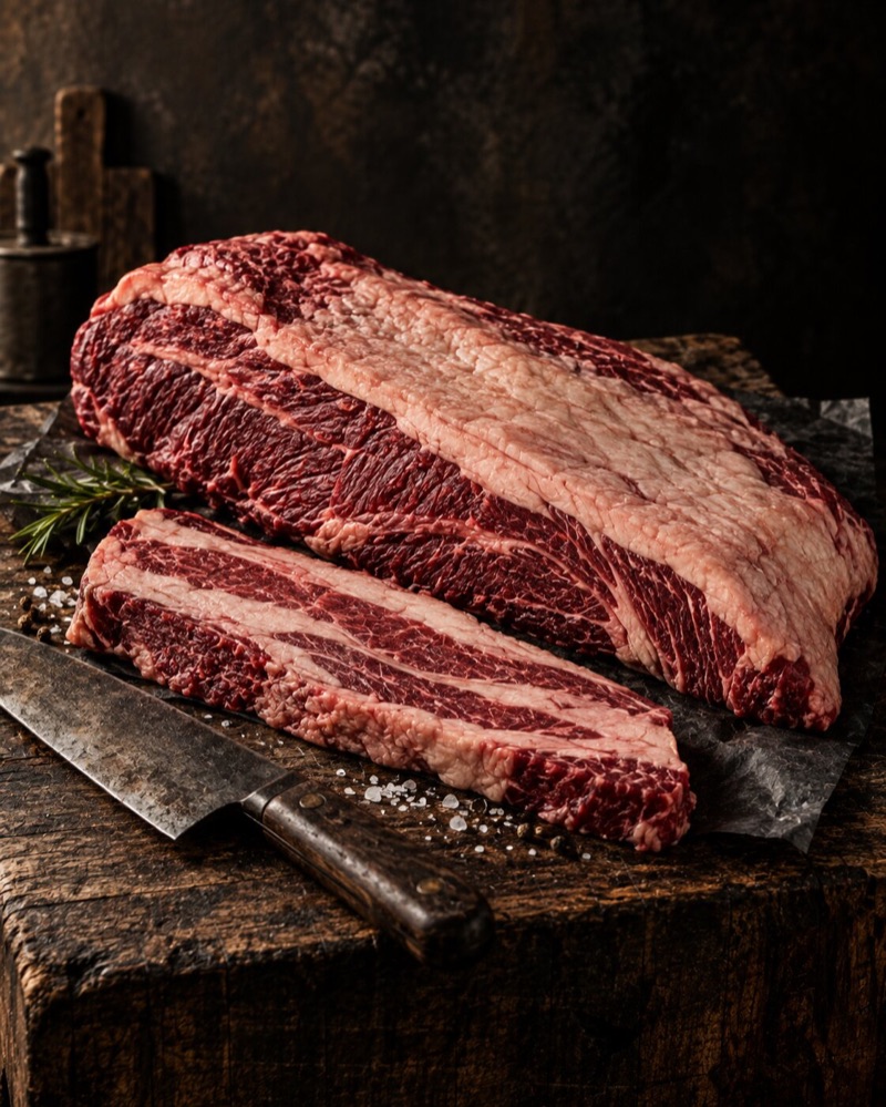 Raw beef brisket with its fat cap