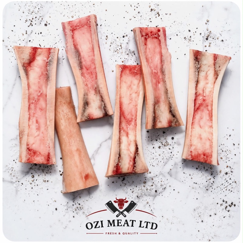 Beef marrow bones split lengthways, canoe cut